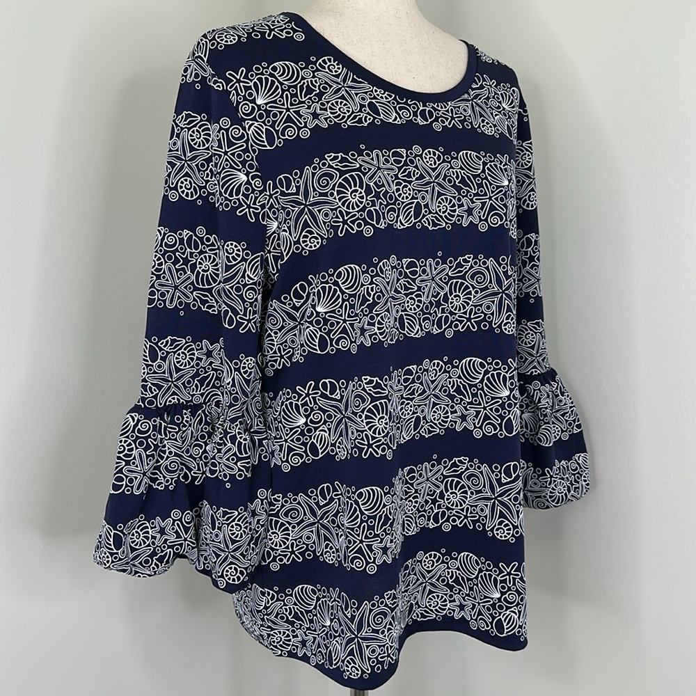 Chico's Navy & White Nautical Print Top NWT - Picture 3 of 6